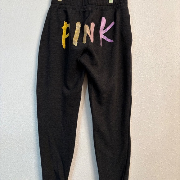 VS Pink Bling rainbow logo back dark gray jogger sweatpants XS - Picture 2 of 6